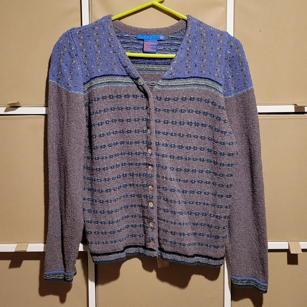 Vintage SO Blue Cotton Blend Button Down Cardigan Women's L